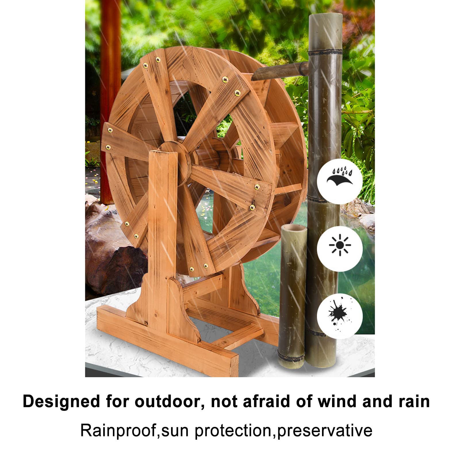 Amazon.co.jp: 木製水車噴水風水ホイールヤード装飾屋外、庭の装飾水